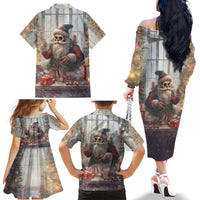 Skeleton Santa Claus Family Matching Off Shoulder Long Sleeve Dress and Hawaiian Shirt Repair For Christmas Santa Claus - Wonder Print Shop