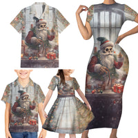 Skeleton Santa Claus Family Matching Short Sleeve Bodycon Dress and Hawaiian Shirt Repair For Christmas Santa Claus - Wonder Print Shop