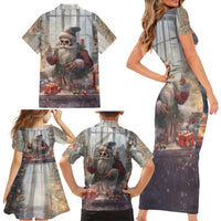 Skeleton Santa Claus Family Matching Short Sleeve Bodycon Dress and Hawaiian Shirt Repair For Christmas Santa Claus - Wonder Print Shop