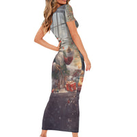 Skeleton Santa Claus Family Matching Short Sleeve Bodycon Dress and Hawaiian Shirt Repair For Christmas Santa Claus - Wonder Print Shop