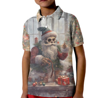 Skeleton Santa Claus Kid Polo Shirt Repair For Christmas Santa Claus - Wonder Print Shop