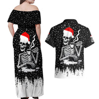 Skeleton Santa Claus Couples Matching Off Shoulder Maxi Dress and Hawaiian Shirt Scary Skeleton Santa Claus Coming - Wonder Print Shop