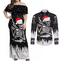 Skeleton Santa Claus Couples Matching Off Shoulder Maxi Dress and Long Sleeve Button Shirt Scary Skeleton Santa Claus Coming - Wonder Print Shop