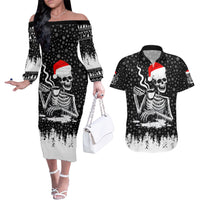 Skeleton Santa Claus Couples Matching Off The Shoulder Long Sleeve Dress and Hawaiian Shirt Scary Skeleton Santa Claus Coming - Wonder Print Shop