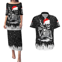 Skeleton Santa Claus Couples Matching Puletasi Dress and Hawaiian Shirt Scary Skeleton Santa Claus Coming - Wonder Print Shop