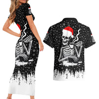 Skeleton Santa Claus Couples Matching Short Sleeve Bodycon Dress and Hawaiian Shirt Scary Skeleton Santa Claus Coming - Wonder Print Shop