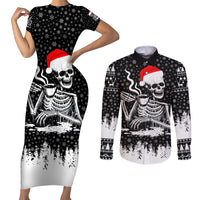 Skeleton Santa Claus Couples Matching Short Sleeve Bodycon Dress and Long Sleeve Button Shirt Scary Skeleton Santa Claus Coming - Wonder Print Shop