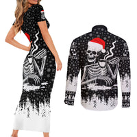 Skeleton Santa Claus Couples Matching Short Sleeve Bodycon Dress and Long Sleeve Button Shirt Scary Skeleton Santa Claus Coming - Wonder Print Shop
