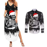 Skeleton Santa Claus Couples Matching Summer Maxi Dress and Long Sleeve Button Shirt Scary Skeleton Santa Claus Coming - Wonder Print Shop