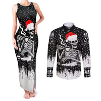 Skeleton Santa Claus Couples Matching Tank Maxi Dress and Long Sleeve Button Shirt Scary Skeleton Santa Claus Coming - Wonder Print Shop