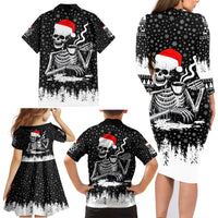 Skeleton Santa Claus Family Matching Long Sleeve Bodycon Dress and Hawaiian Shirt Scary Skeleton Santa Claus Coming - Wonder Print Shop
