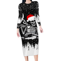 Skeleton Santa Claus Family Matching Long Sleeve Bodycon Dress and Hawaiian Shirt Scary Skeleton Santa Claus Coming - Wonder Print Shop