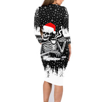 Skeleton Santa Claus Family Matching Long Sleeve Bodycon Dress and Hawaiian Shirt Scary Skeleton Santa Claus Coming - Wonder Print Shop