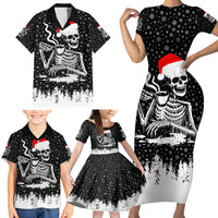 Skeleton Santa Claus Family Matching Short Sleeve Bodycon Dress and Hawaiian Shirt Scary Skeleton Santa Claus Coming - Wonder Print Shop