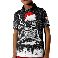 Skeleton Santa Claus Kid Polo Shirt Scary Skeleton Santa Claus Coming - Wonder Print Shop
