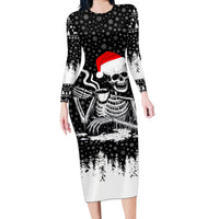 Skeleton Santa Claus Long Sleeve Bodycon Dress Scary Skeleton Santa Claus Coming - Wonder Print Shop