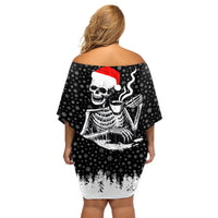 Skeleton Santa Claus Off Shoulder Short Dress Scary Skeleton Santa Claus Coming - Wonder Print Shop