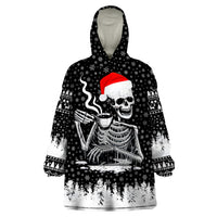 Skeleton Santa Claus Wearable Blanket Hoodie Scary Skeleton Santa Claus Coming - Wonder Print Shop