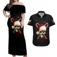 Skeleton Santa Claus Couples Matching Off Shoulder Maxi Dress and Hawaiian Shirt Santa Claus Is Coming To Town - Wonder Print Shop