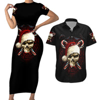Skeleton Santa Claus Couples Matching Short Sleeve Bodycon Dress and Hawaiian Shirt Santa Claus Is Coming To Town - Wonder Print Shop