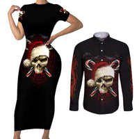 Skeleton Santa Claus Couples Matching Short Sleeve Bodycon Dress and Long Sleeve Button Shirt Santa Claus Is Coming To Town - Wonder Print Shop