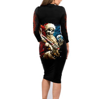 Skeleton Santa Claus Family Matching Long Sleeve Bodycon Dress and Hawaiian Shirt Santa Claus Is Coming To Town - Wonder Print Shop