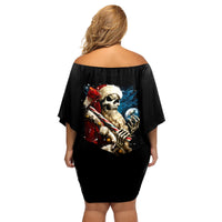 Skeleton Santa Claus Family Matching Off Shoulder Short Dress and Hawaiian Shirt Santa Claus Is Coming To Town - Wonder Print Shop
