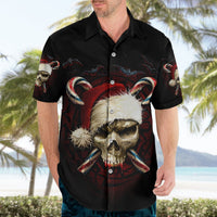 Kids black Hawaiian shirt with skeleton Santa skull and candy-cane graphic