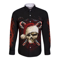 Skeleton Santa Claus Long Sleeve Button Shirt Santa Claus Is Coming To Town - Wonder Print Shop
