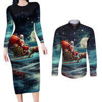 Skeleton Santa Claus Couples Matching Long Sleeve Bodycon Dress and Long Sleeve Button Shirt Santa Claus Is Coming To Town - Wonder Print Shop