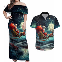 Skeleton Santa Claus Couples Matching Off Shoulder Maxi Dress and Hawaiian Shirt Santa Claus Is Coming To Town - Wonder Print Shop