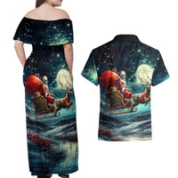 Skeleton Santa Claus Couples Matching Off Shoulder Maxi Dress and Hawaiian Shirt Santa Claus Is Coming To Town - Wonder Print Shop