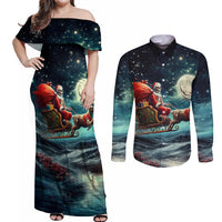 Skeleton Santa Claus Couples Matching Off Shoulder Maxi Dress and Long Sleeve Button Shirt Santa Claus Is Coming To Town - Wonder Print Shop