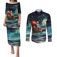 Skeleton Santa Claus Couples Matching Puletasi Dress and Long Sleeve Button Shirt Santa Claus Is Coming To Town - Wonder Print Shop