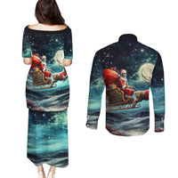 Skeleton Santa Claus Couples Matching Puletasi Dress and Long Sleeve Button Shirt Santa Claus Is Coming To Town - Wonder Print Shop