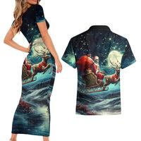 Skeleton Santa Claus Couples Matching Short Sleeve Bodycon Dress and Hawaiian Shirt Santa Claus Is Coming To Town - Wonder Print Shop