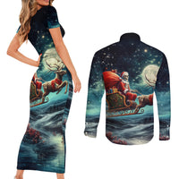 Skeleton Santa Claus Couples Matching Short Sleeve Bodycon Dress and Long Sleeve Button Shirt Santa Claus Is Coming To Town - Wonder Print Shop