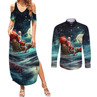 Skeleton Santa Claus Couples Matching Summer Maxi Dress and Long Sleeve Button Shirt Santa Claus Is Coming To Town - Wonder Print Shop