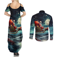 Skeleton Santa Claus Couples Matching Summer Maxi Dress and Long Sleeve Button Shirt Santa Claus Is Coming To Town - Wonder Print Shop