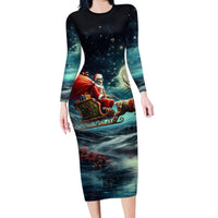 Skeleton Santa Claus Family Matching Long Sleeve Bodycon Dress and Hawaiian Shirt Santa Claus Is Coming To Town - Wonder Print Shop