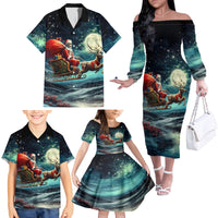 Skeleton Santa Claus Family Matching Off Shoulder Long Sleeve Dress and Hawaiian Shirt Santa Claus Is Coming To Town - Wonder Print Shop