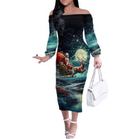 Skeleton Santa Claus Family Matching Off Shoulder Long Sleeve Dress and Hawaiian Shirt Santa Claus Is Coming To Town - Wonder Print Shop