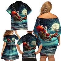 Skeleton Santa Claus Family Matching Off Shoulder Short Dress and Hawaiian Shirt Santa Claus Is Coming To Town - Wonder Print Shop