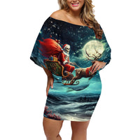 Skeleton Santa Claus Family Matching Off Shoulder Short Dress and Hawaiian Shirt Santa Claus Is Coming To Town - Wonder Print Shop