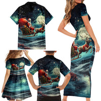 Skeleton Santa Claus Family Matching Short Sleeve Bodycon Dress and Hawaiian Shirt Santa Claus Is Coming To Town - Wonder Print Shop