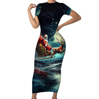 Skeleton Santa Claus Family Matching Short Sleeve Bodycon Dress and Hawaiian Shirt Santa Claus Is Coming To Town - Wonder Print Shop