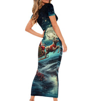 Skeleton Santa Claus Family Matching Short Sleeve Bodycon Dress and Hawaiian Shirt Santa Claus Is Coming To Town - Wonder Print Shop