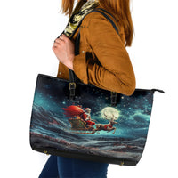 Skeleton Santa Claus Leather Tote Bag Santa Claus Is Coming To Town - Wonder Print Shop