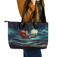 Skeleton Santa Claus Leather Tote Bag Santa Claus Is Coming To Town - Wonder Print Shop