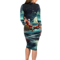 Skeleton Santa Claus Long Sleeve Bodycon Dress Santa Claus Is Coming To Town - Wonder Print Shop
